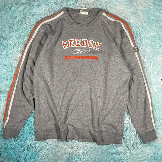 Vintage 90s Grey Reebok Sweatshirt Spellout - Large