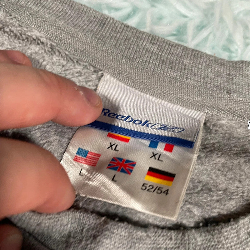 Vintage 90s Grey Reebok Sweatshirt Spellout - Large