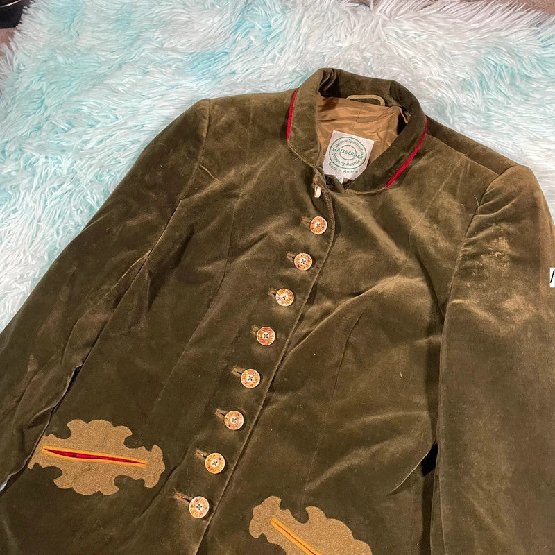 Vintage Khaki Gaisberger Austrian Suede Jacket - Small
