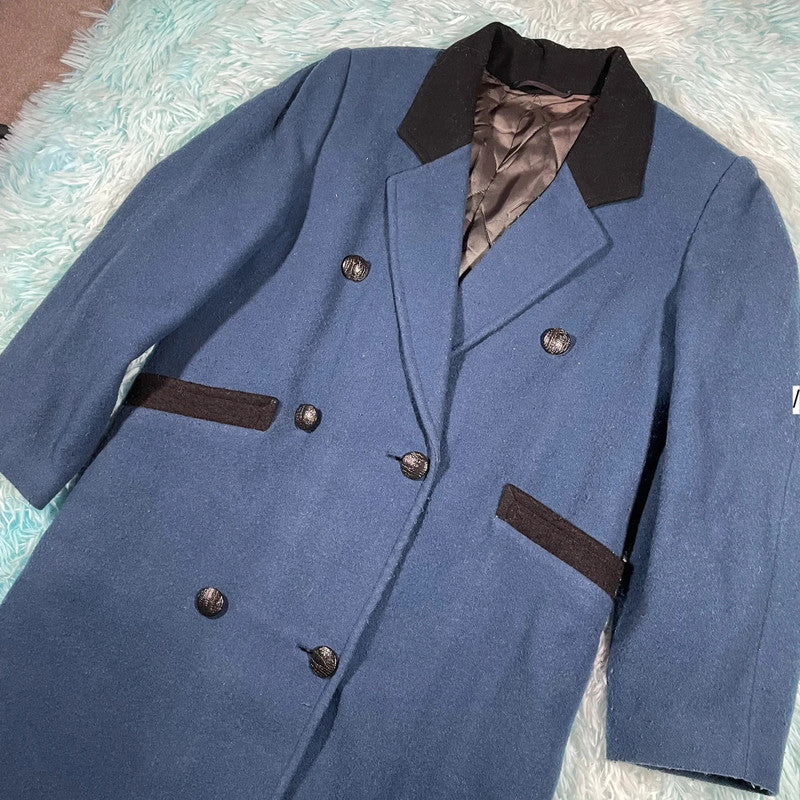 Vintage Blue Overcoat Double Breasted - XL