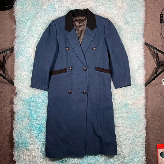Vintage Blue Overcoat Double Breasted - XL