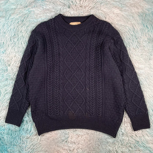 Navy Ireland Arran Knit Chunky Knitted Jumper - Large