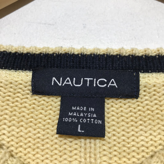 Vintage 90s Cream Nautica Knitted Ribbed Jumper - Large
