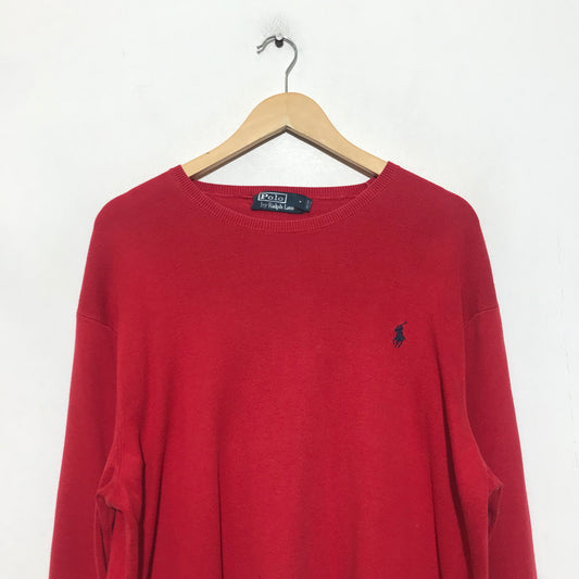Vintage 90s Red Lightweight Polo Ralph Lauren Knitted Jumper - XL