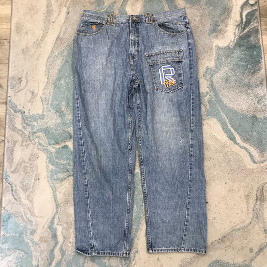 Vintage 00s Blue Rocawear Baggy Jeans Embroidered Straight Leg - 40W 33L