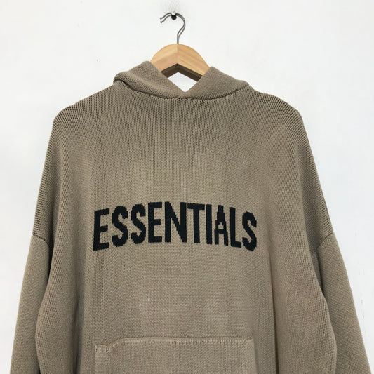 Vintage Beige Fear of God Essentials Knitted Hoodie Sweatshirt - XXL