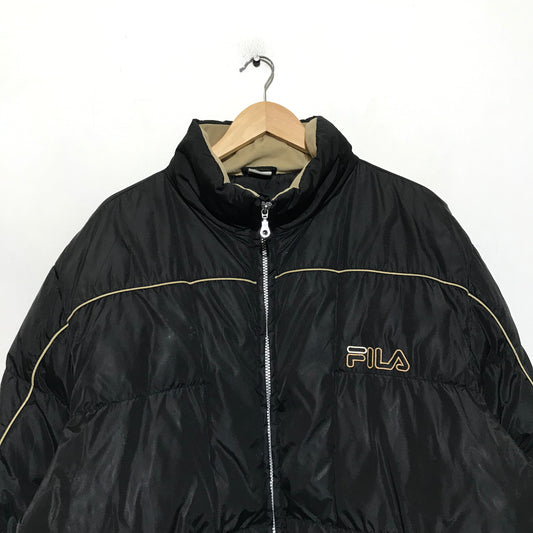 Vintage 90s Black Fila Puffer Jacket - XL