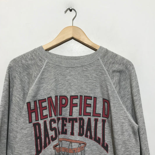 Vintage 80s Grey Hempfield Basketball College Sweatshirt - Large