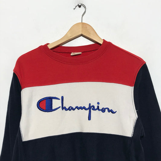 Vintage 00s Champion Spellout Sweatshirt Colour Bloc - Medium