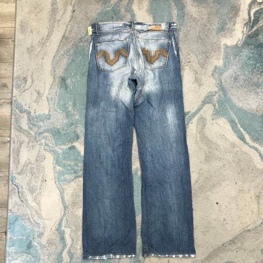Vintage 00s Blue Baggy Hip Hop Jeans Embroidered Straight Leg - 32W 32L