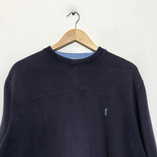 Vintage 00s Navy Yves Saint Laurent Sweatshirt - Medium