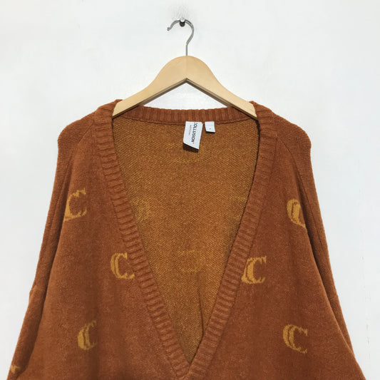 Vintage Style Collusion Brown Patterned Knitted Cardigan Jumper - XL