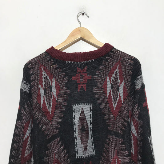 Vintage 90s Funky Aztec Patterned Knitted Jumper - Small