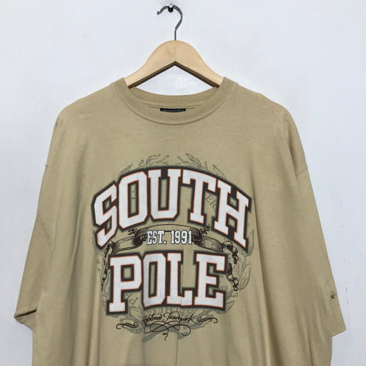 Vintage 90s Beige South Pole Baggy Spellout Graphic T Shirt - XL