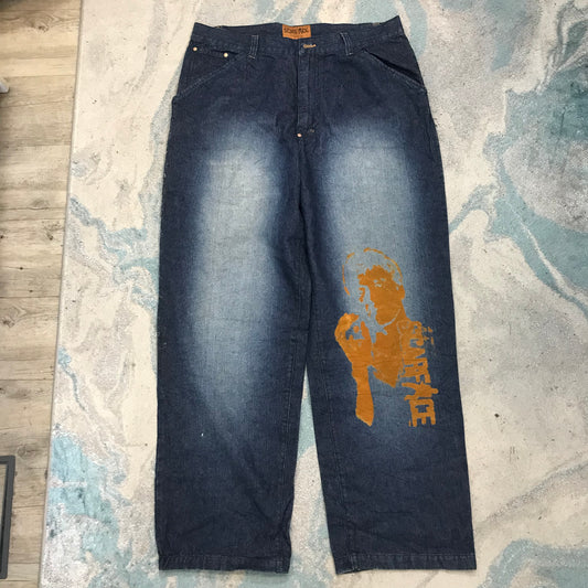Vintage 90s Blue Scarface Baggy Enzyme Wash Straight Leg - 38W 32L
