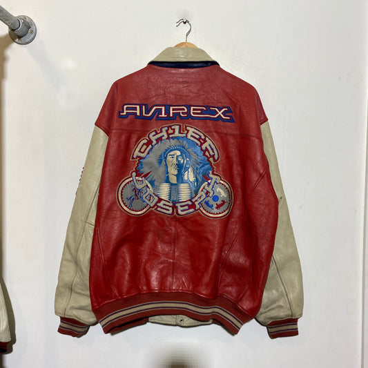 Vintage 90s Red & Cream Avirex Leather Jacket Chief Joseph - 3XL