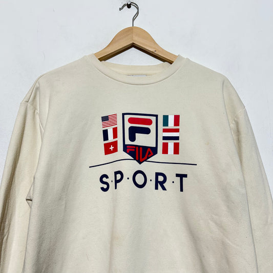 Vintage Cream Fila Sweatshirt Spellout - Large