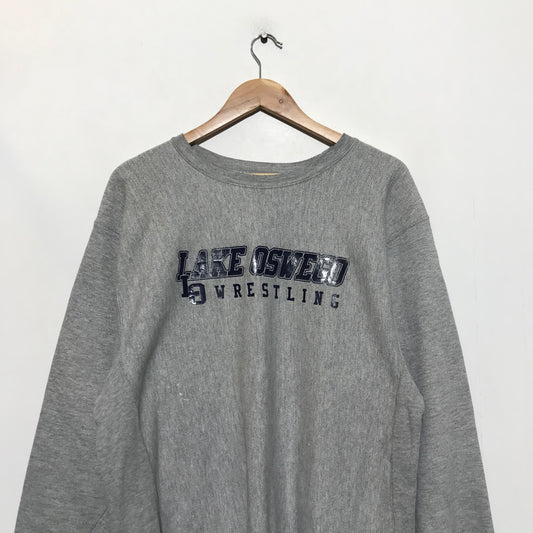 Vintage Grey Lake Oswego Wrestling Champion Sweatshirt Reverse Weave - Medium
