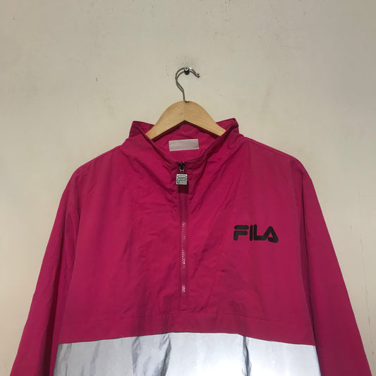 Vintage Pink Reflective Fila Windbreaker Jacket - Medium