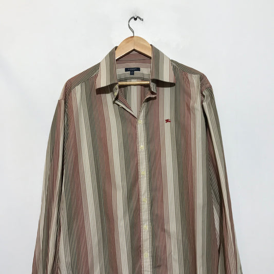 Vintage 00s Striped Burberry Formal Shirt - Large