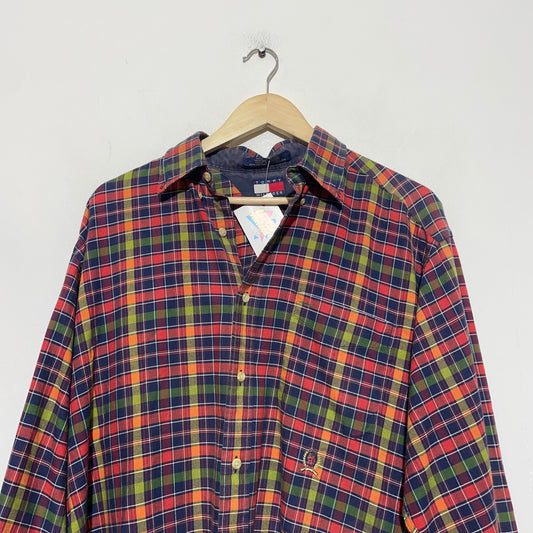 Vintage 90s Red & Navy Chequered Tommy Hilfiger  Shirt - Medium