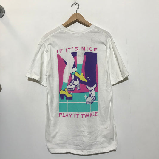 Vintage 90s Style White Dance Graphic T Shirt - Large