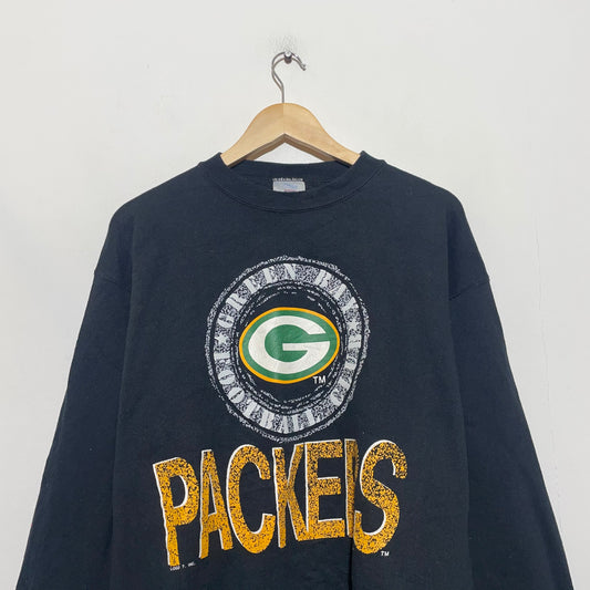 Vintage 90s Black Green Bay Packers Graphic NFL Sweatshirt - Large