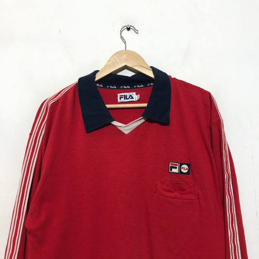 Vintage 00s Red Fila Long Sleeve T Shirt - Large