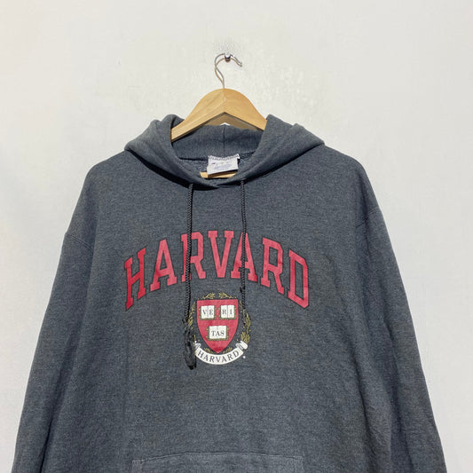 Vintage 00s Dark Grey Harvard University Champion Hoodie Sweatshirt - Large