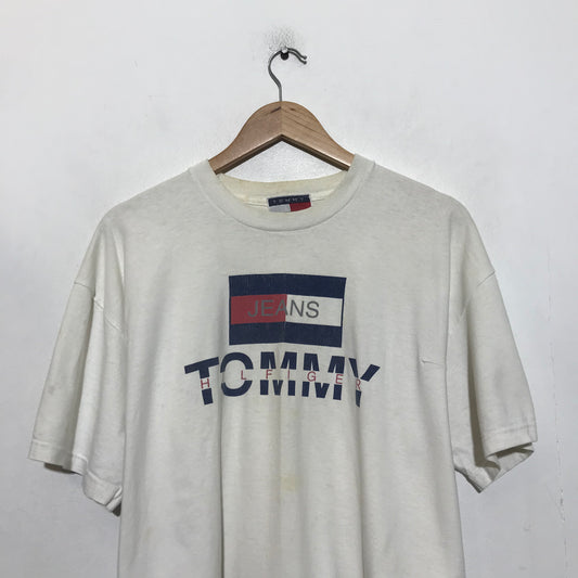 Vintage 90s White Tommy Jeans Hilfiger Graphic T Shirt - Large