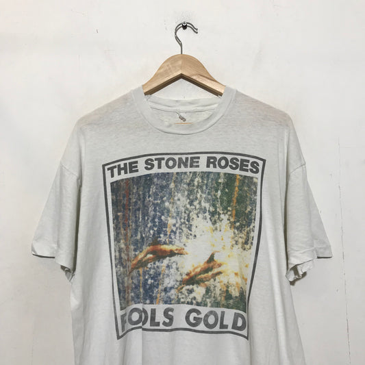 Vintage 90s White The Stones Roses Fools Gold T Shirt Screen Stars - Large