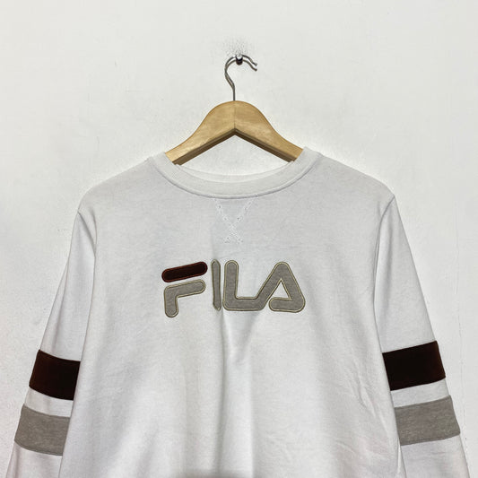 Vintage White Fila Sweatshirt Spellout- Women's Medium
