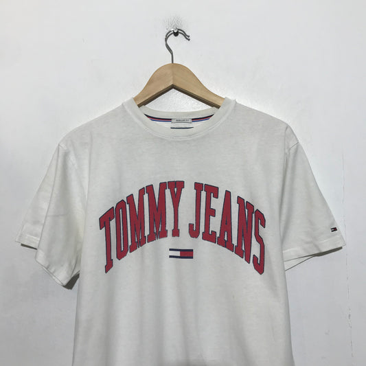 Vintage White Tommy Jeans Graphic T Shirt - Medium