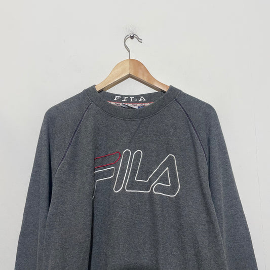 Vintage Dark Grey Fila Sweatshirt Spellout - XL